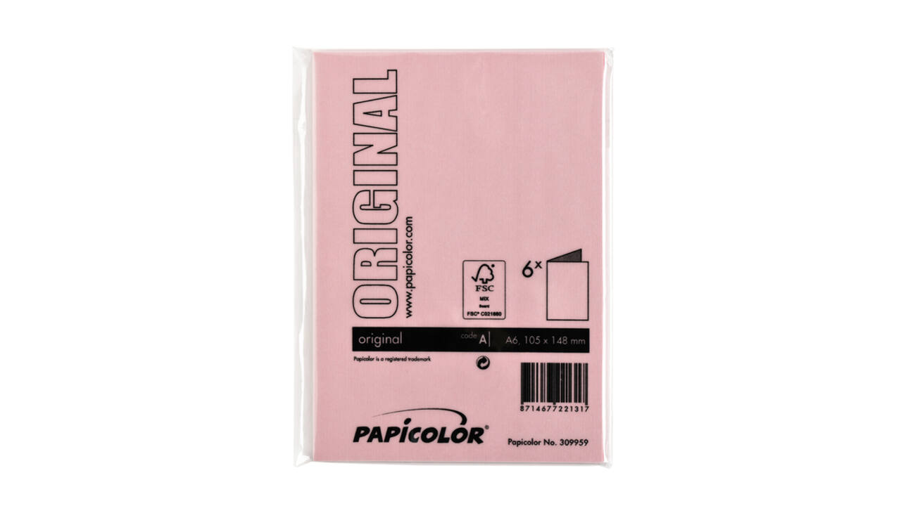 Correspondentiekaart Papicolor dubbel 105x148mm babyroze pak à 6 stuks