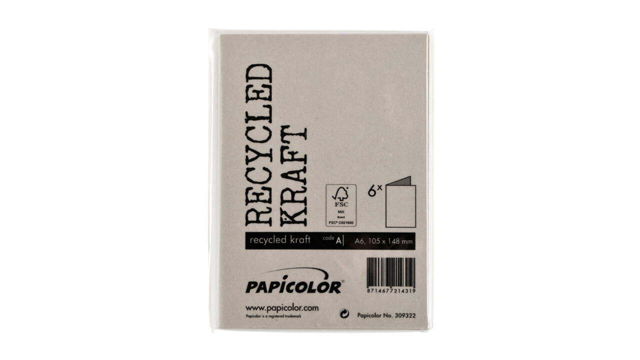 Correspondentiekaart Papicolor dubbel 105x148mm kraft grijs pak à 6 stuks