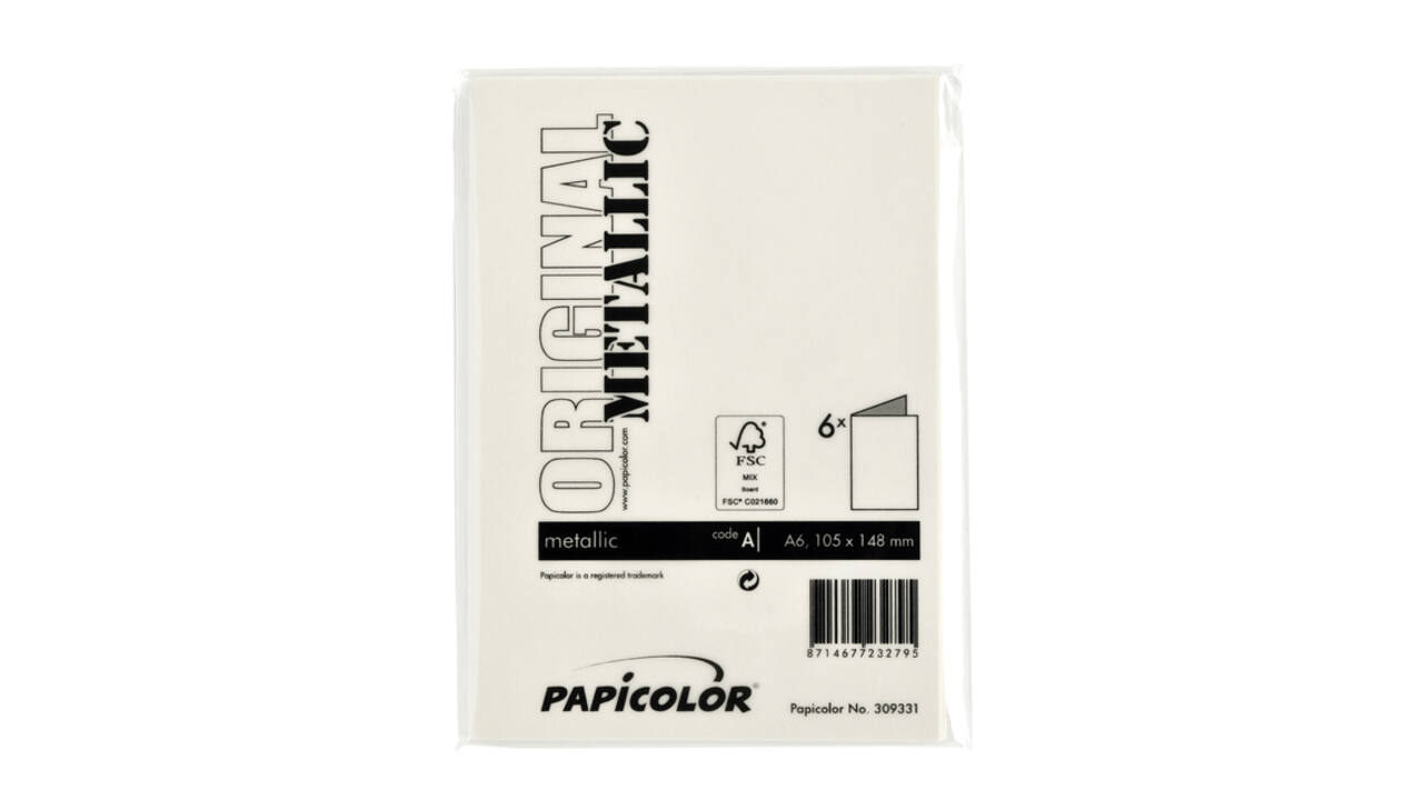Correspondentiekaart Papicolor dubbel 105x148mm metallic ivoor pak à 6 stuks
