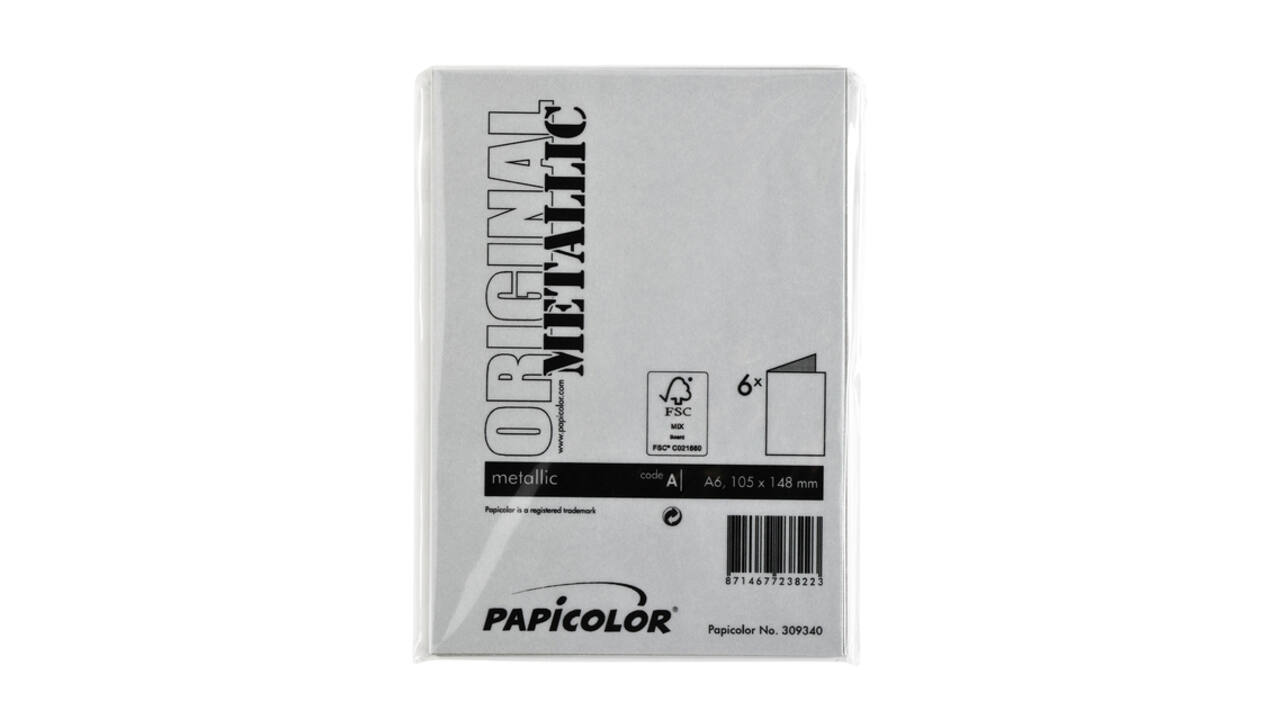 Correspondentiekaart Papicolor dubbel 105x148mm metallic zilver pak à 6 stuks