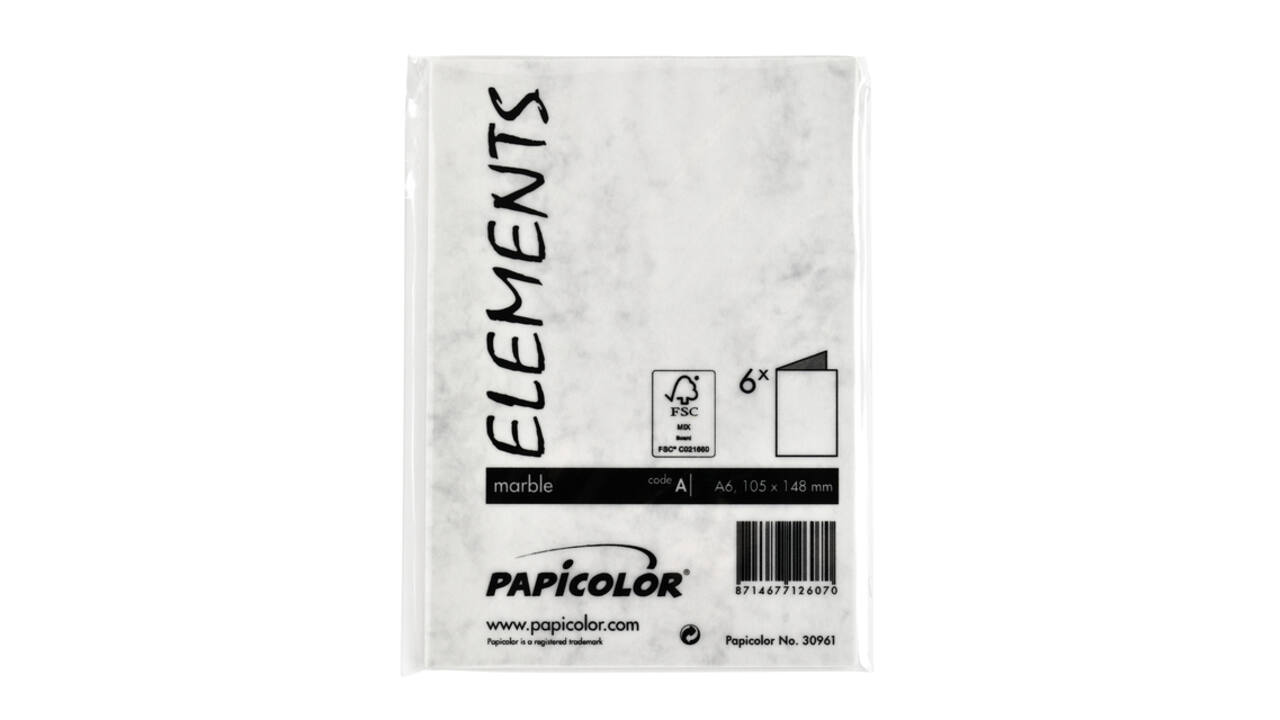 Correspondentiekaart Papicolor dubbel 105x148mm marmer grijs pak à 6 stuks