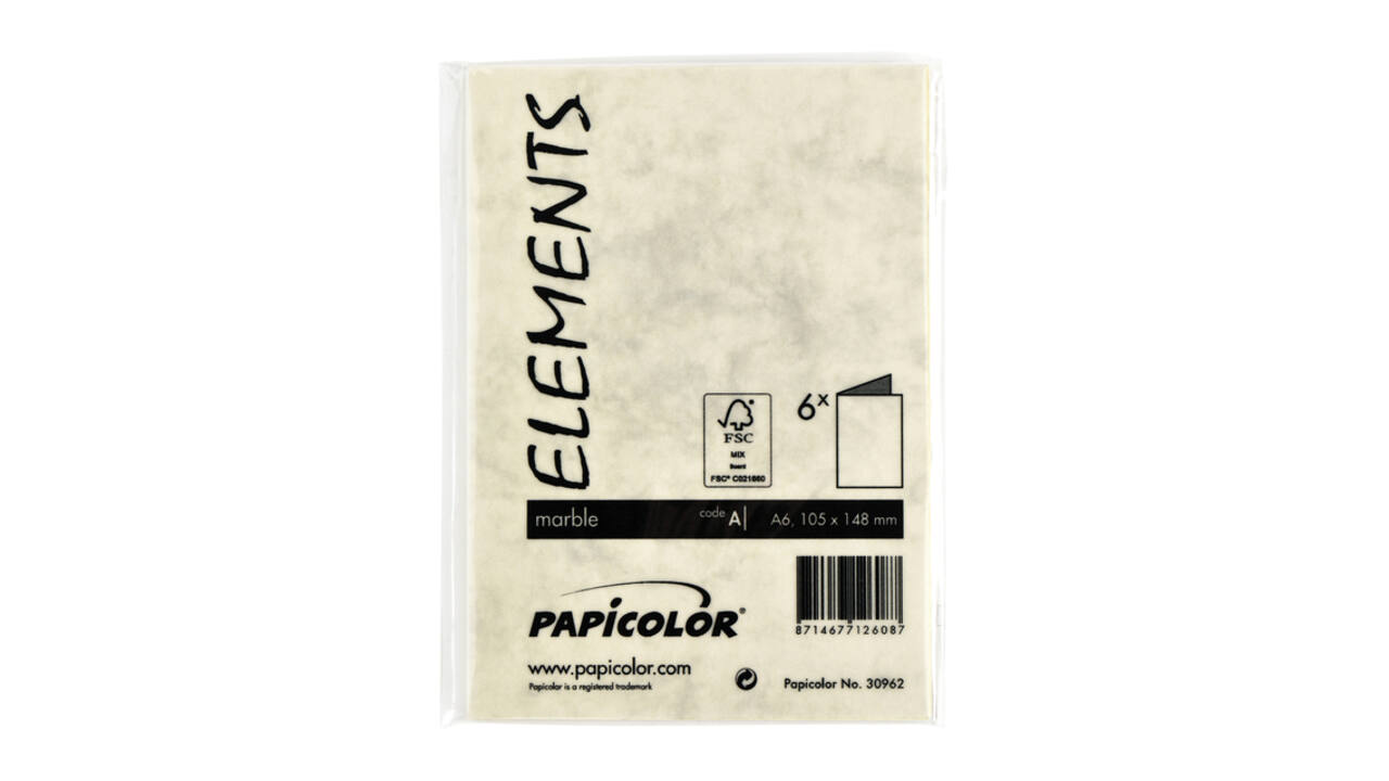 Correspondentiekaart Papicolor dubbel 105x148mm marmer ivoor pak à 6 stuks
