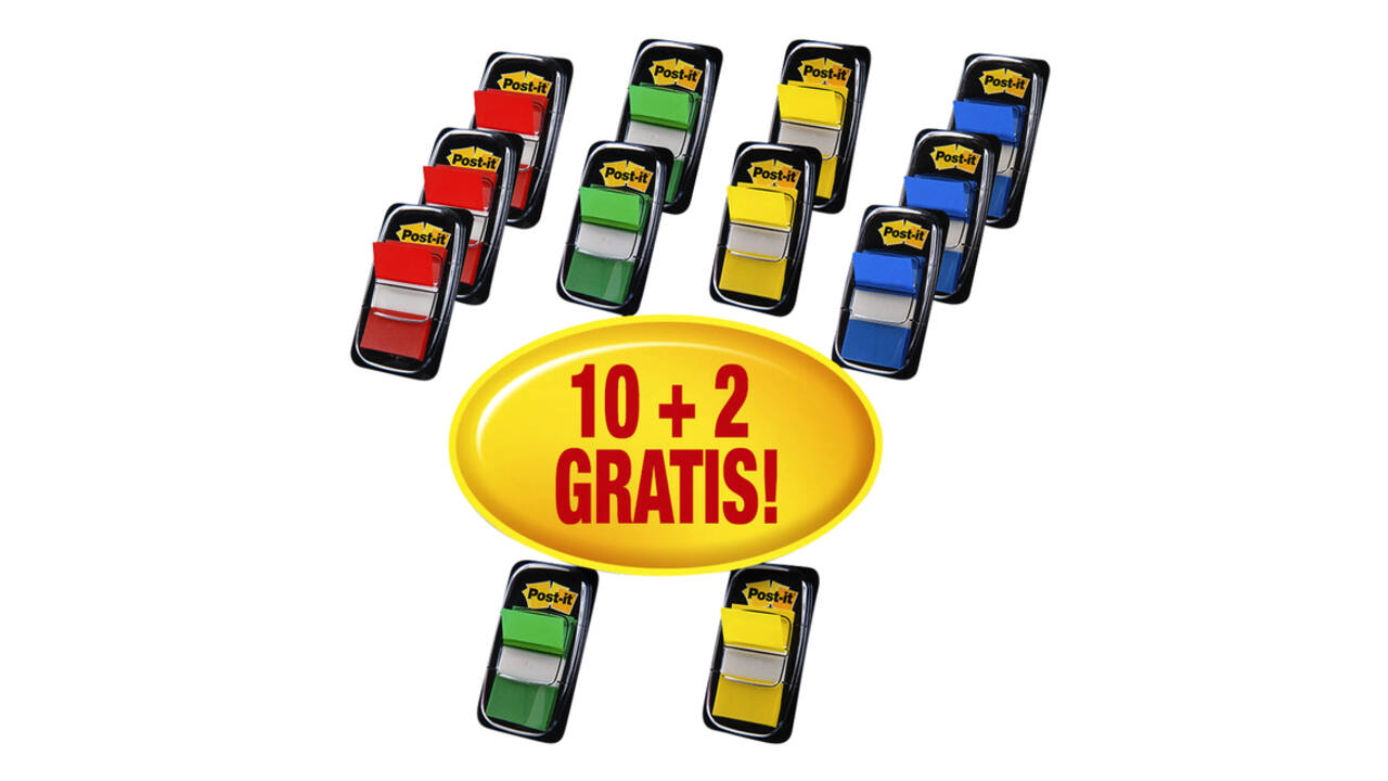 Indextabs Post-it 680 25.4x43.2mm 10+2 gratis assorti 50 tabs per dispenser