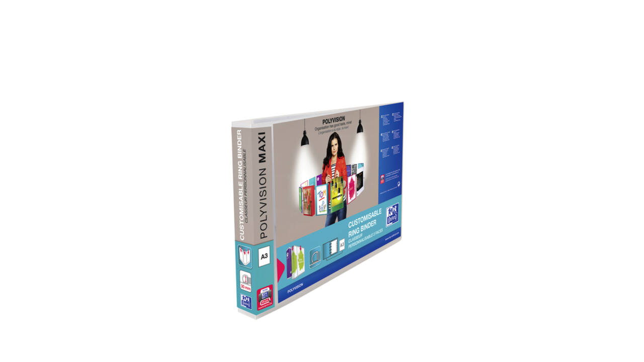 Presentatieringband Oxford Polyvision Maxi A3 dwars 4-rings D-mech 30mm transparant