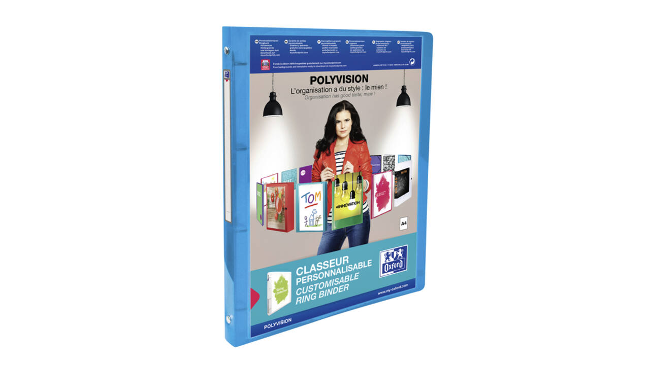 Presentatieringband Oxford Polyvision A4 4-rings O-mech 20mm blauw