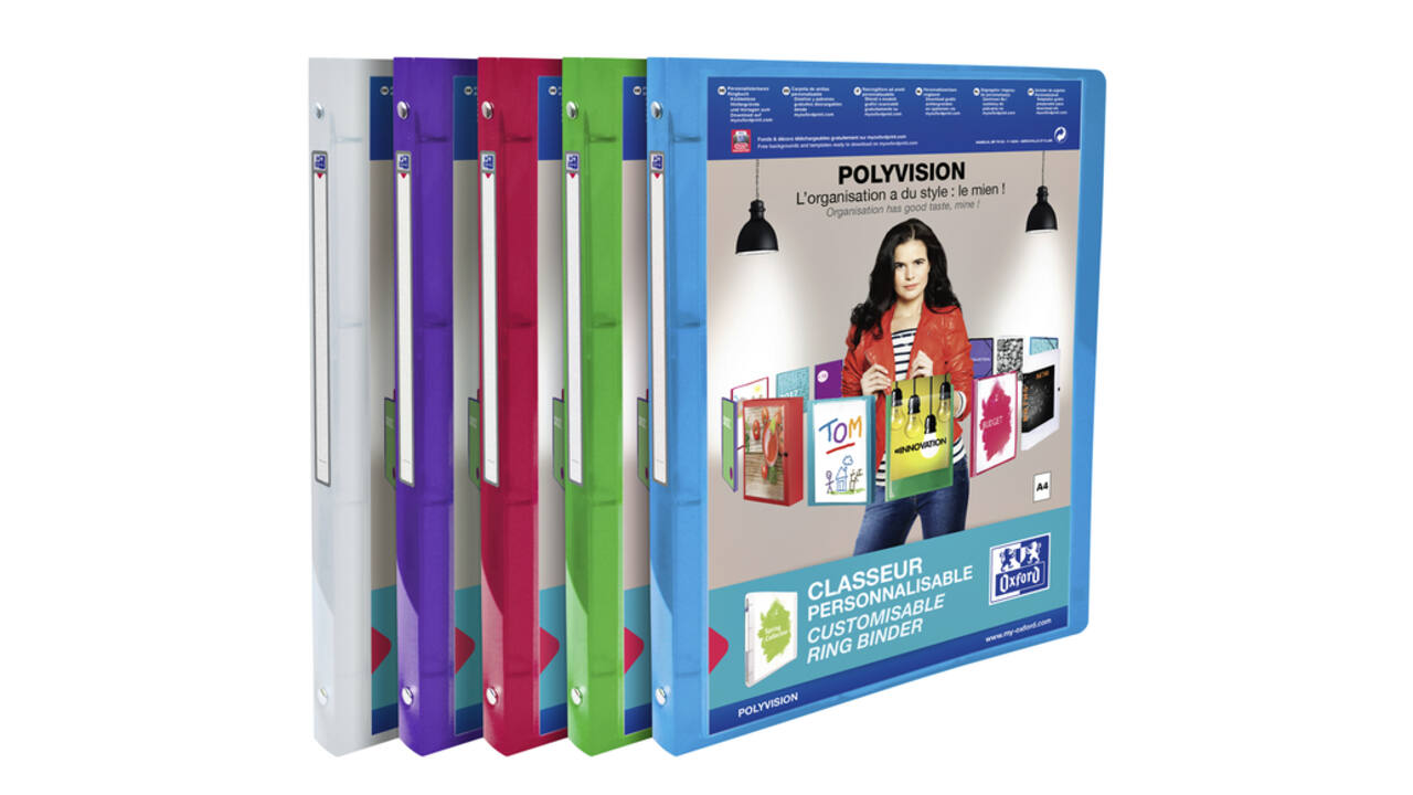 Presentatieringband Oxford Polyvision A4 4-rings O-mech 20mm assorti