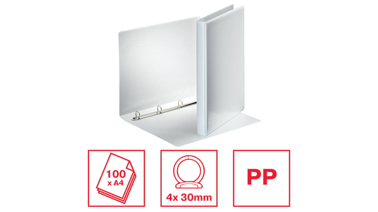 Presentatieringband Esselte Essentials panorama A4 4-rings O-mechaniek 16mm wit