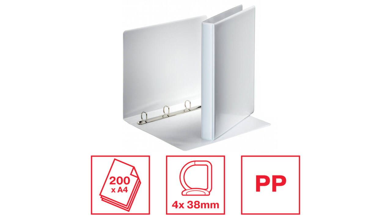 Presentatieringband Esselte Essentials panorama A4 4-rings D-mechaniek 38mm wit