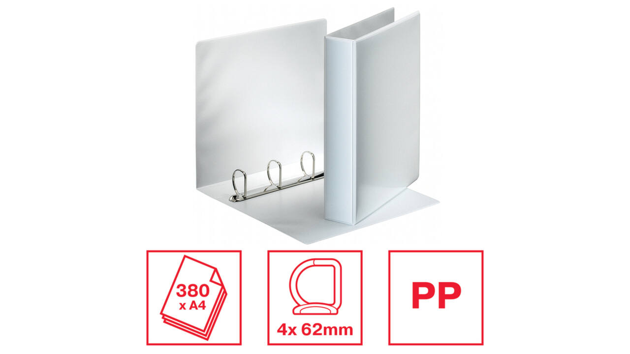 Presentatieringband Esselte Essentials panorama A4 4-rings D-mechaniek 62mm wit