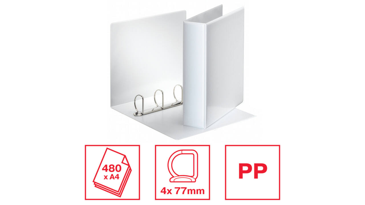 Presentatieringband Esselte Essentials panorama A4 4-rings D-mechaniek 77mm wit