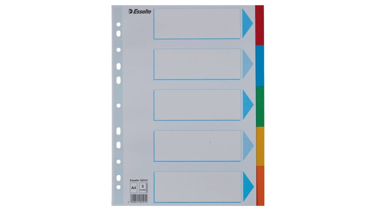 Tabbladen Esselte Standaard A4 5-delig karton 11-rings met voorblad assorti