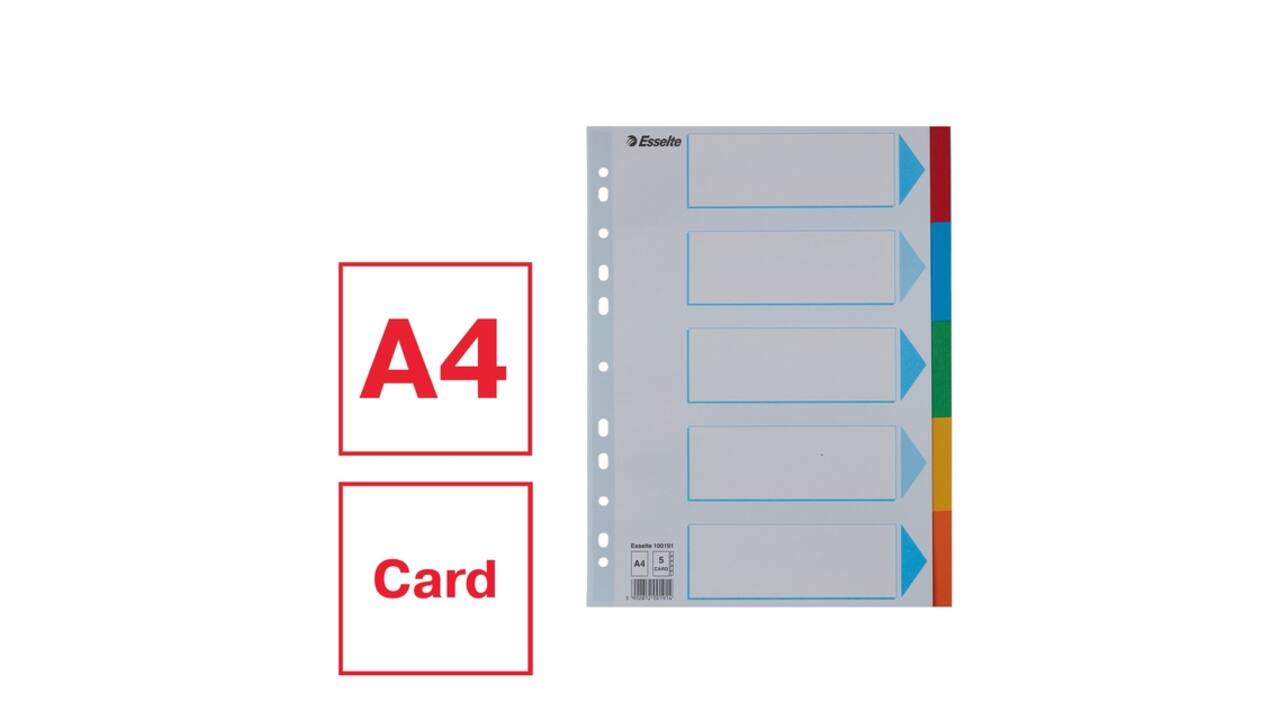 Tabbladen Esselte Standaard A4 5-delig karton 11-rings met voorblad assorti