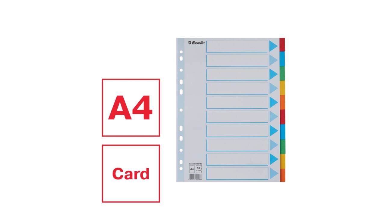 Tabbladen Esselte Standaard A4 10-delig karton 11-rings met voorblad assorti
