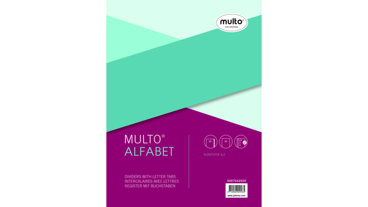Tabbladen Multo A4 23-gaats 20-delig alfabet grijs