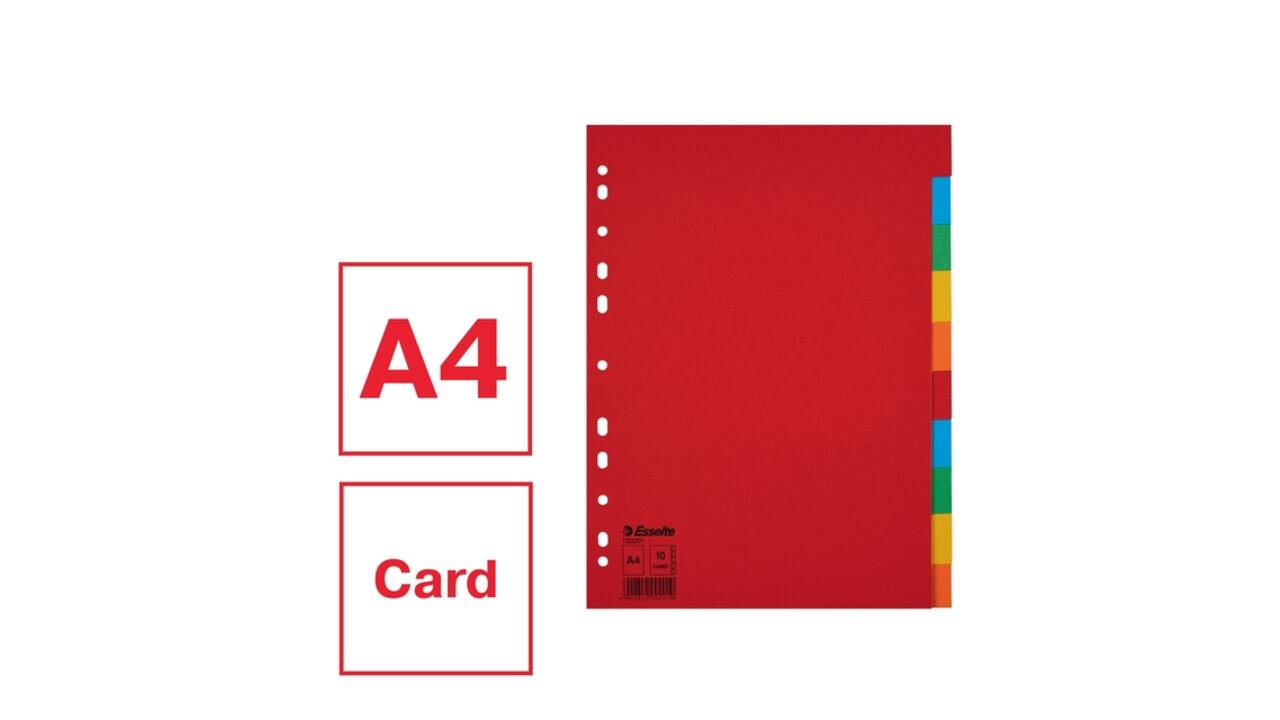Tabbladen Esselte Economy A4 10-delig karton 11-rings assorti