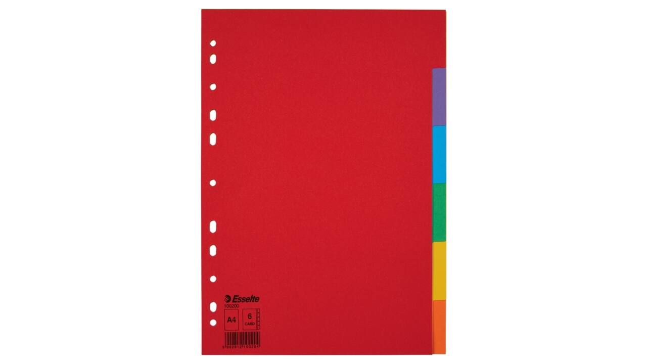 Tabbladen Esselte Economy A4 6-delig  karton 11-rings assorti