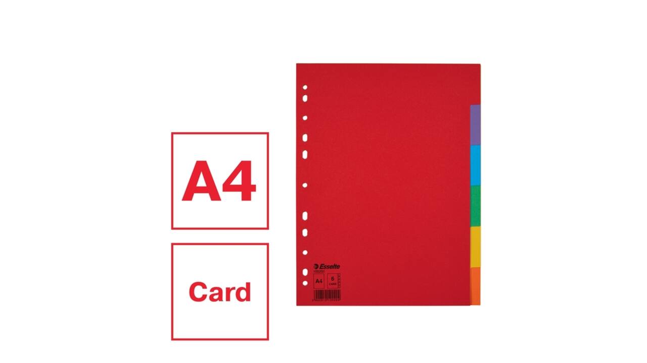 Tabbladen Esselte Economy A4 6-delig  karton 11-rings assorti