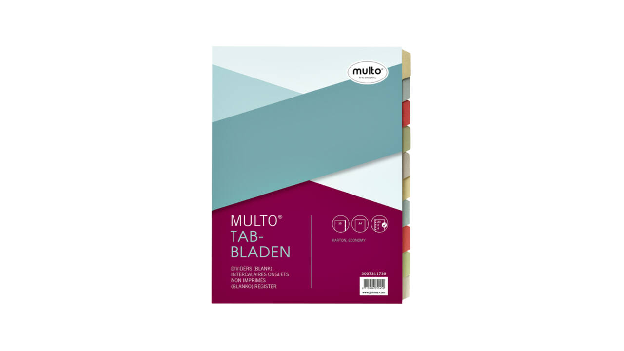 Tabbladen Multo A4 23-gaats 10-delig karton assorti