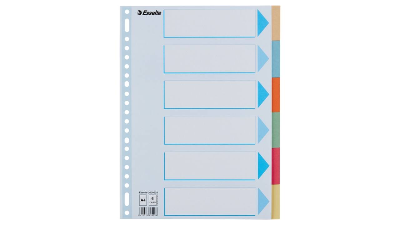 Tabbladen Esselte Premium A4 6-delig karton 23-rings assorti