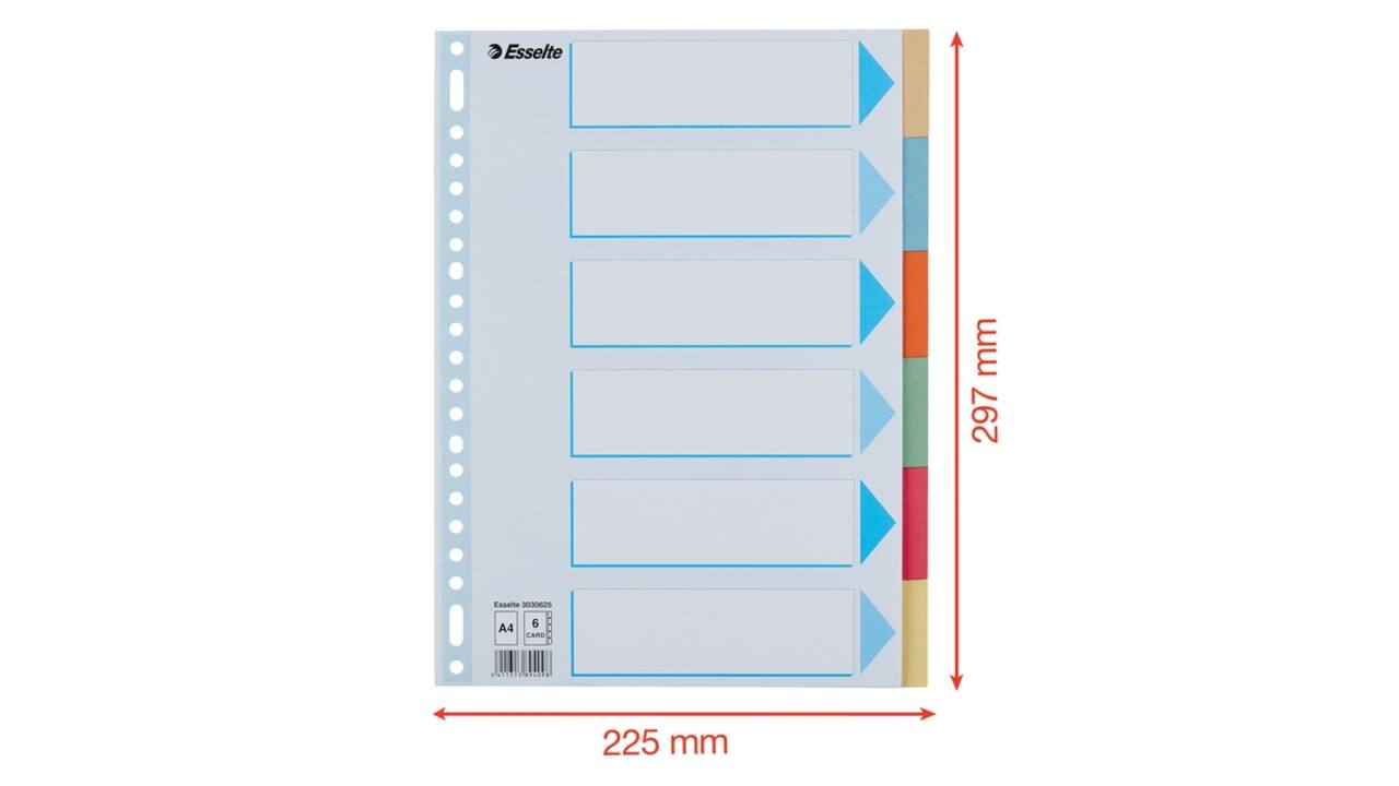 Tabbladen Esselte Premium A4 6-delig karton 23-rings assorti