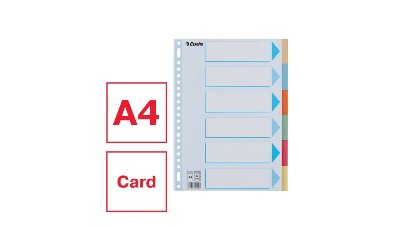Tabbladen Esselte Premium A4 6-delig karton 23-rings assorti
