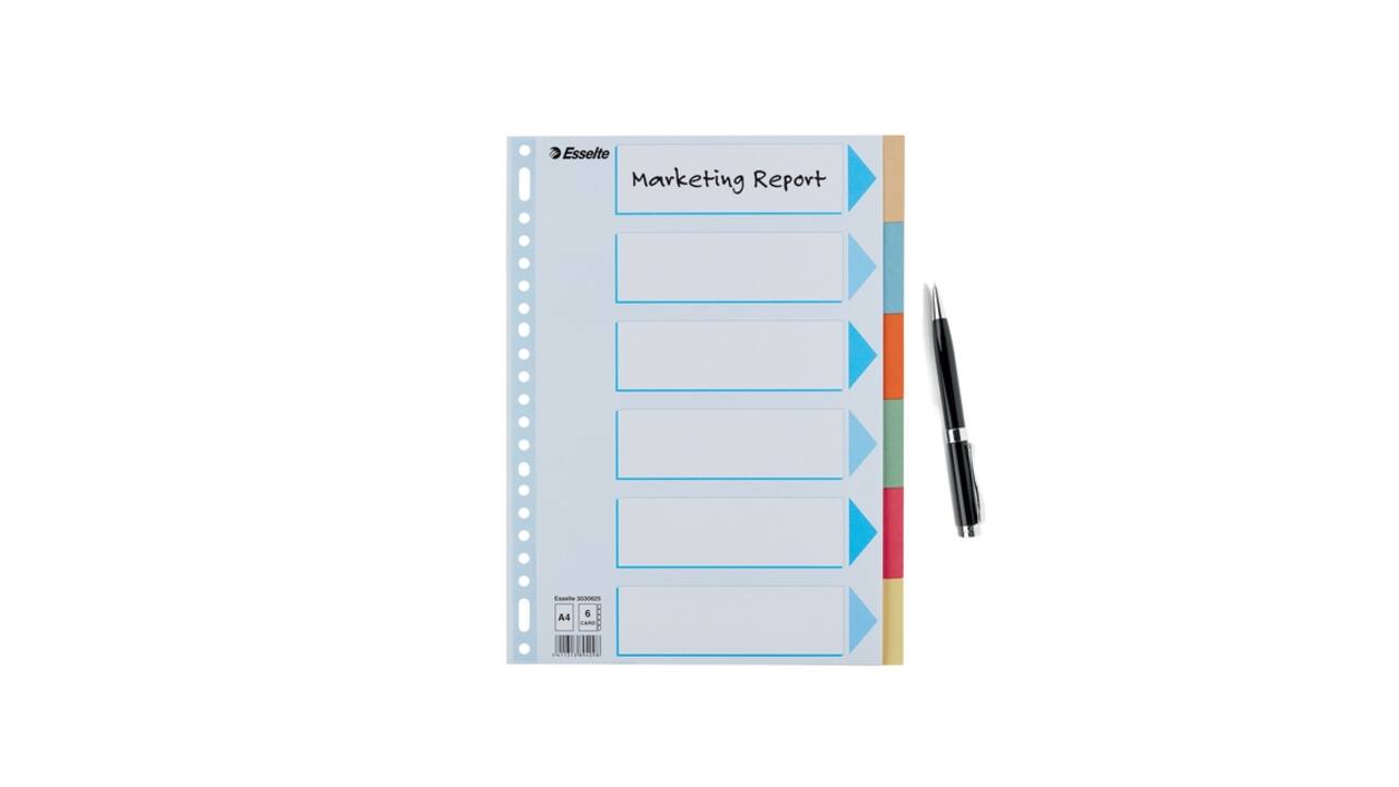 Tabbladen Esselte Premium A4 6-delig karton 23-rings assorti