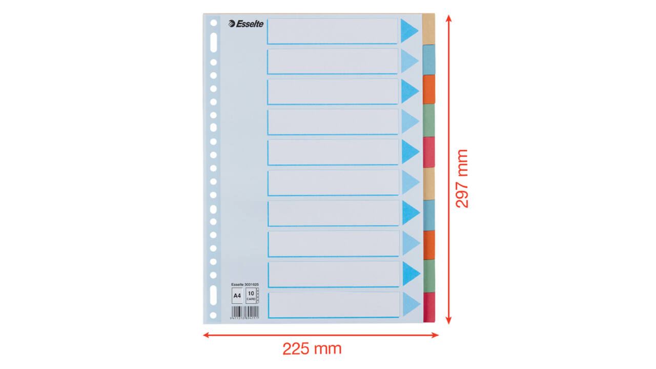 Tabbladen Esselte Premium A4 10-delig karton 23-rings assorti