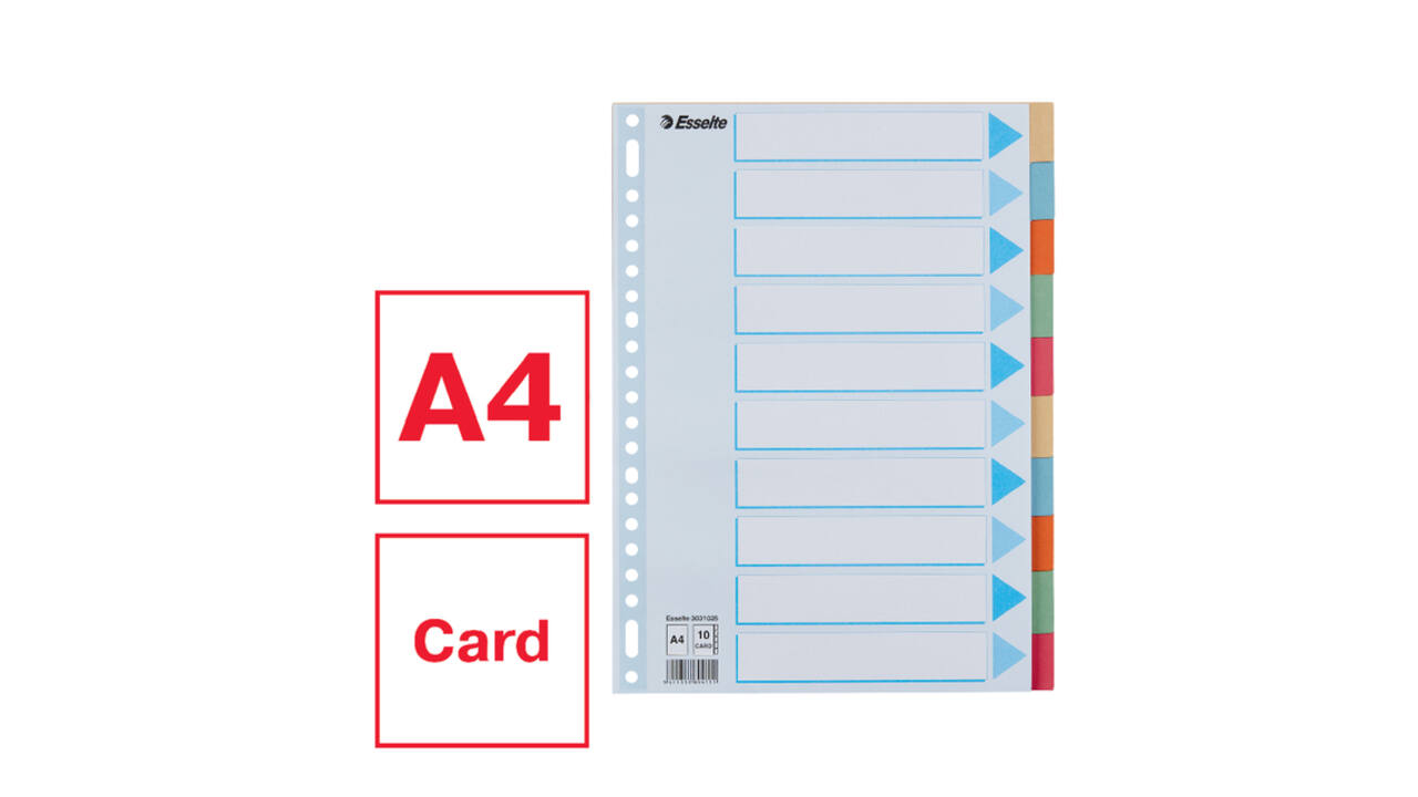 Tabbladen Esselte Premium A4 10-delig karton 23-rings assorti