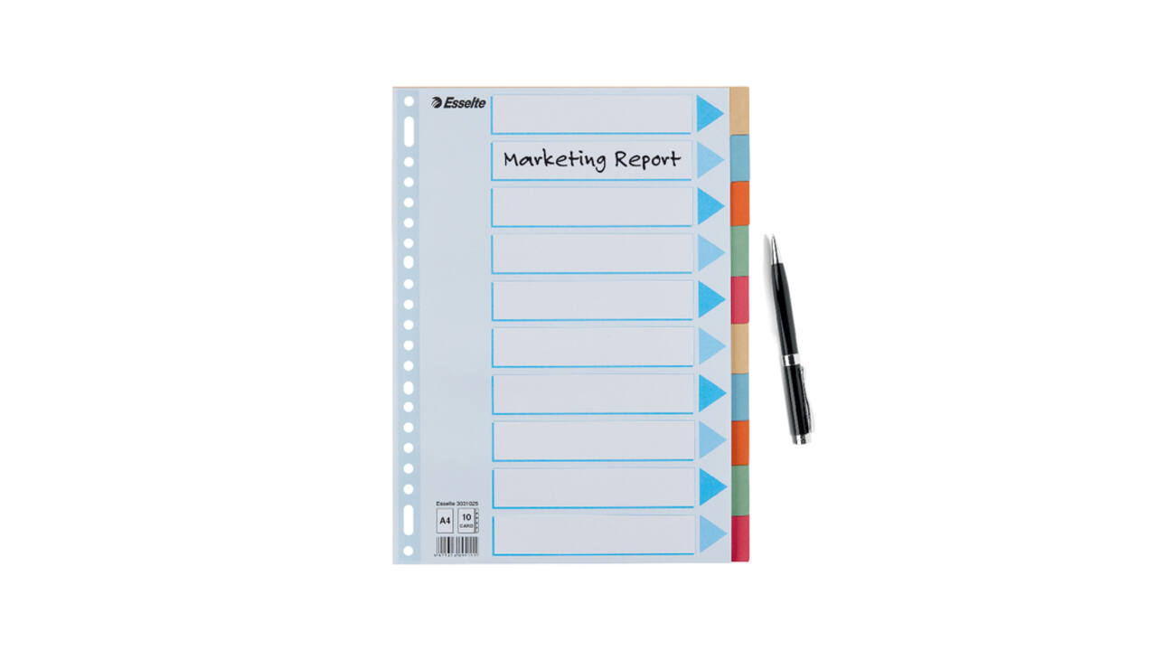 Tabbladen Esselte Premium A4 10-delig karton 23-rings assorti