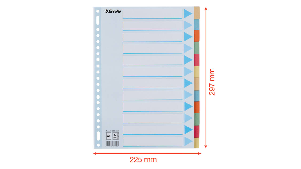 Tabbladen Esselte Premium A4 12-delig karton 23-rings assorti