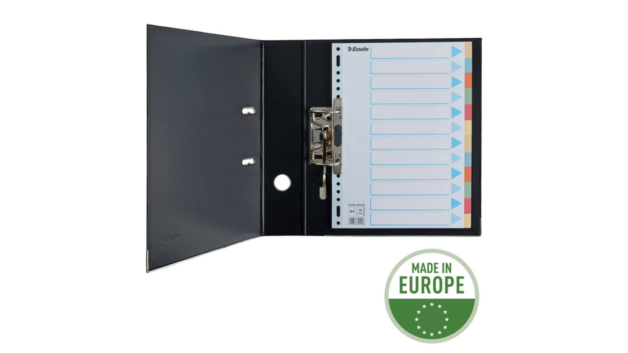 Tabbladen Esselte Premium A4 12-delig karton 23-rings assorti