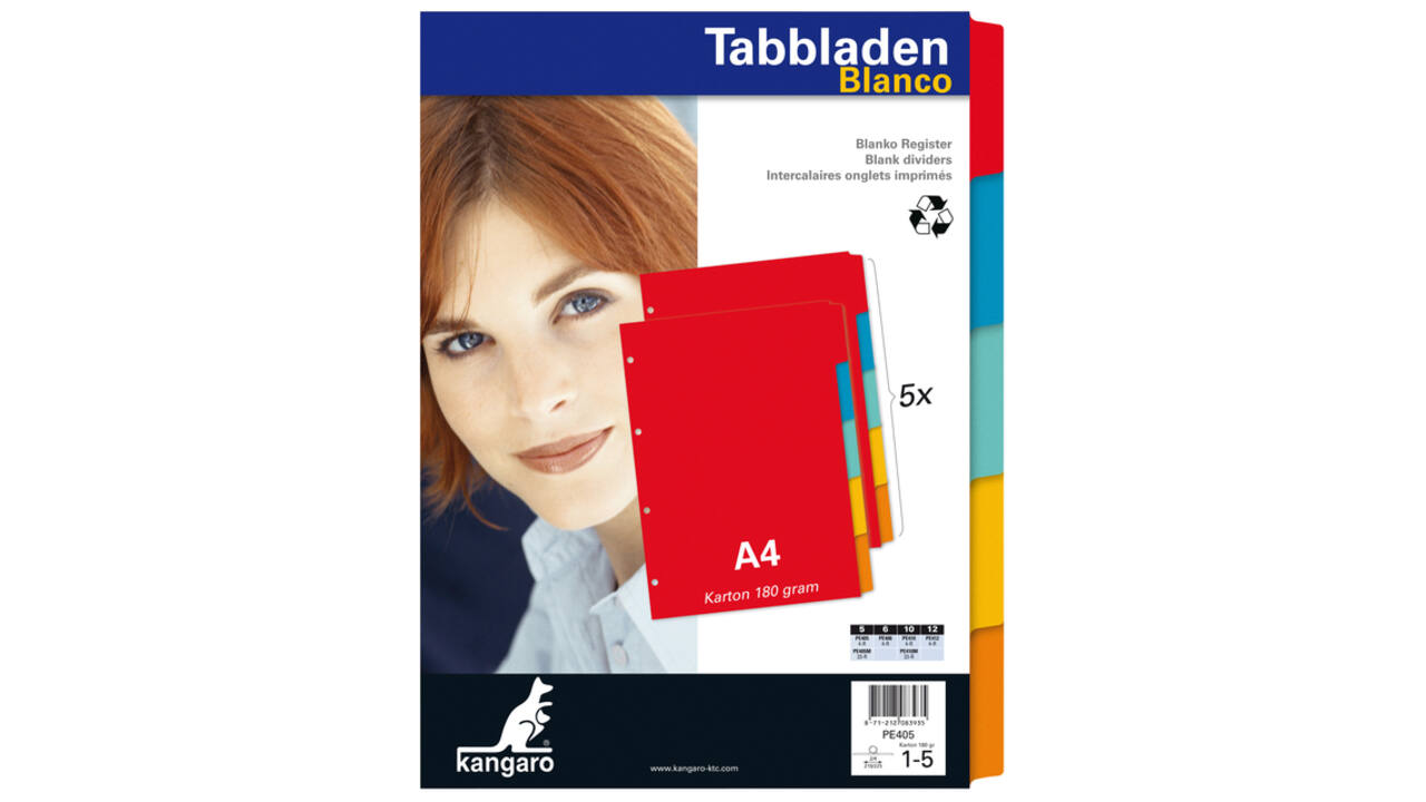 Tabbladen Kangaro 4-gaats PE405 5-delig assorti karton