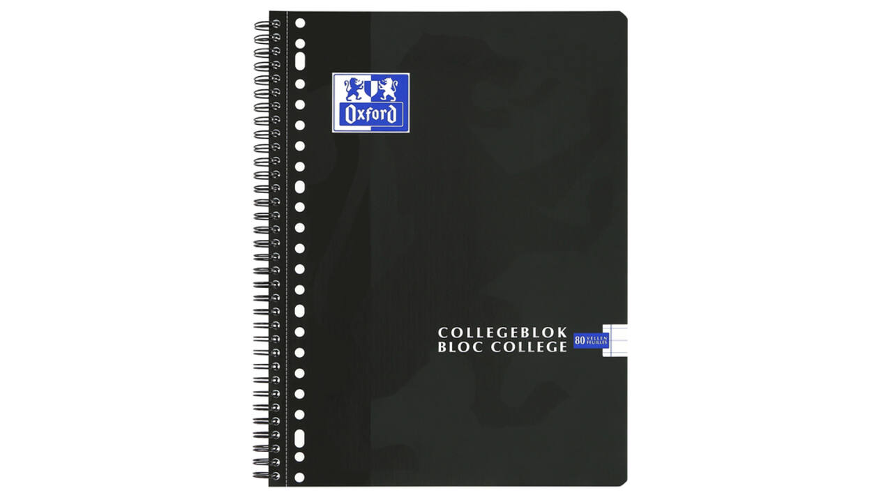 Collegeblok Oxford School A4+ lijn 23-gaats 160 pagina's 80gr zwart