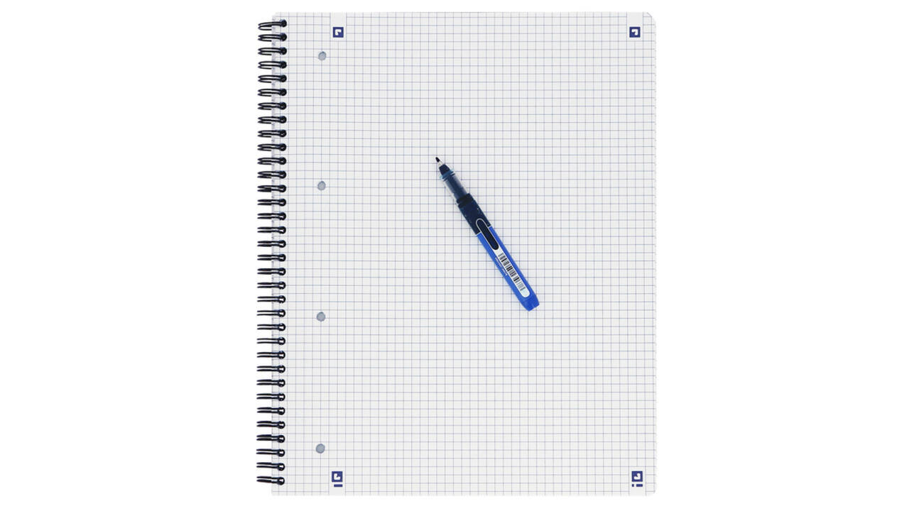 Collegeblok Oxford A4+ ruit 5x5mm 4-gaats 180 pagina's 80gr zwart