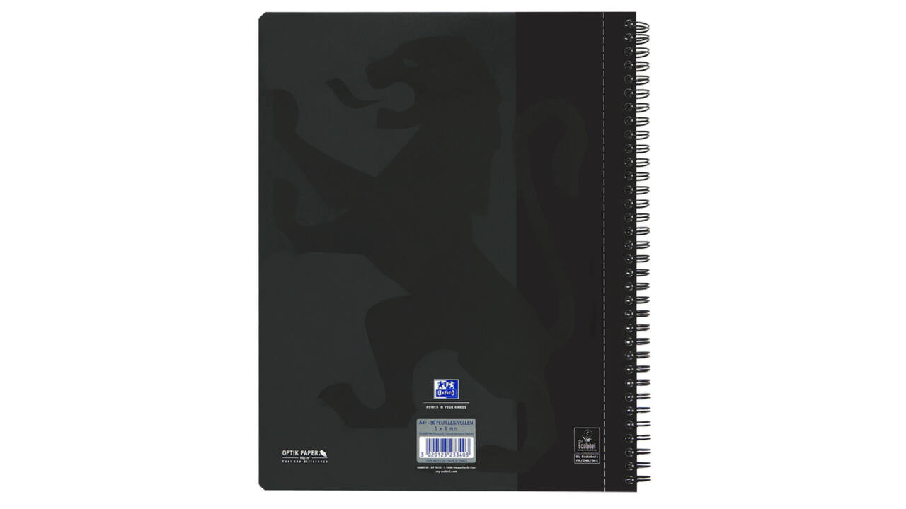 Collegeblok Oxford A4+ ruit 5x5mm 4-gaats 180 pagina's 80gr zwart