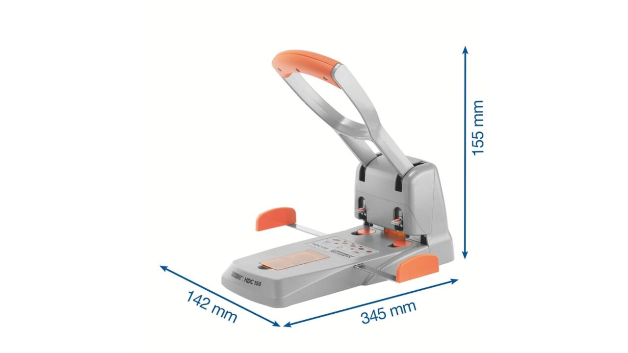 Perforator Rapid Supreme HDC150/2 heavy duty 2-gaats 150 vel zilver/oranje