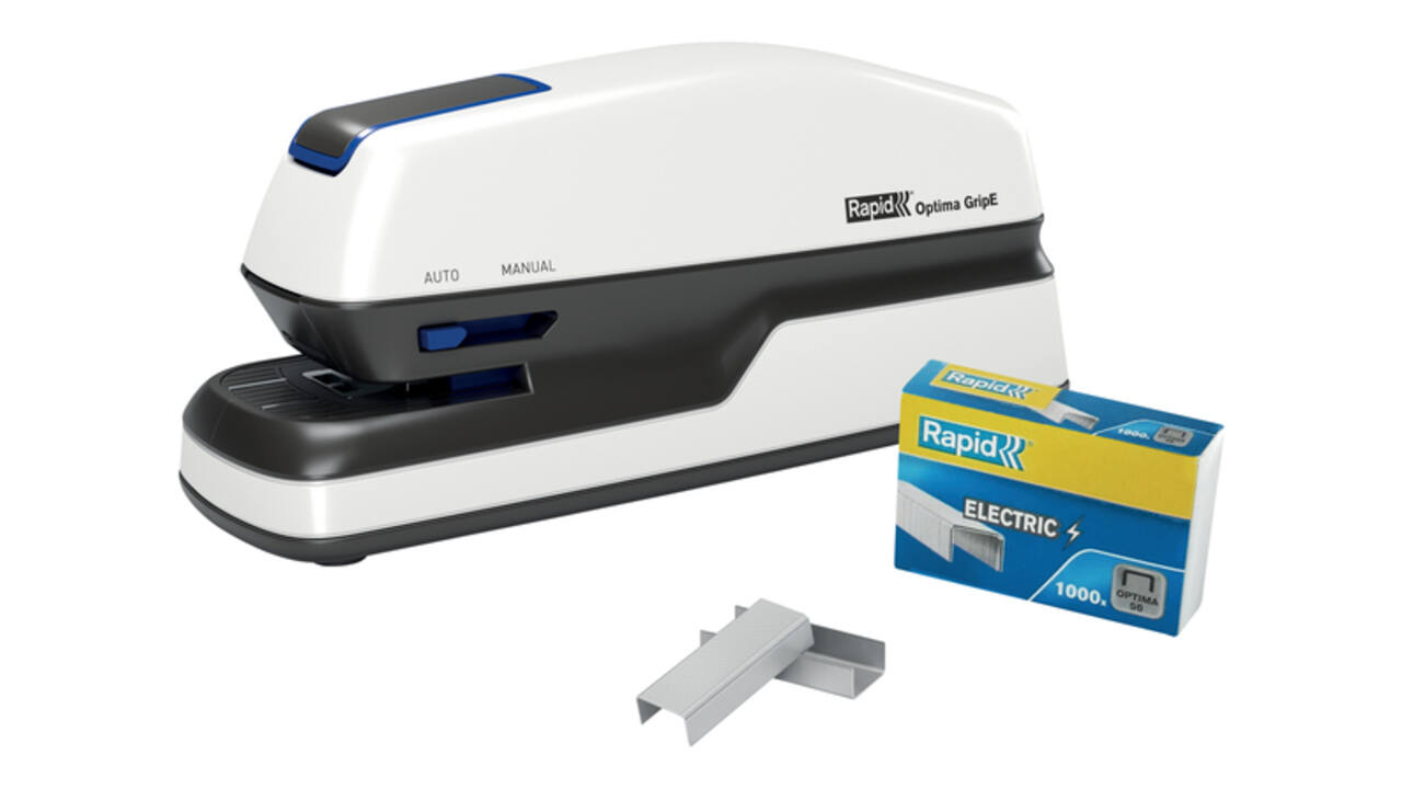 Nietmachine elektrisch Rapid Optima Grip 20vel wit/zwart
