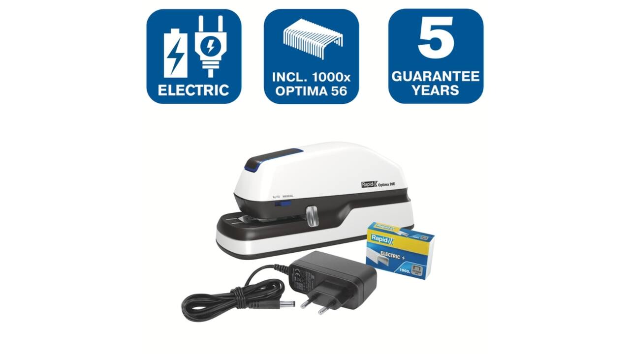 Nietmachine elektrisch Rapid Optima 20 20vel zilver/zwart