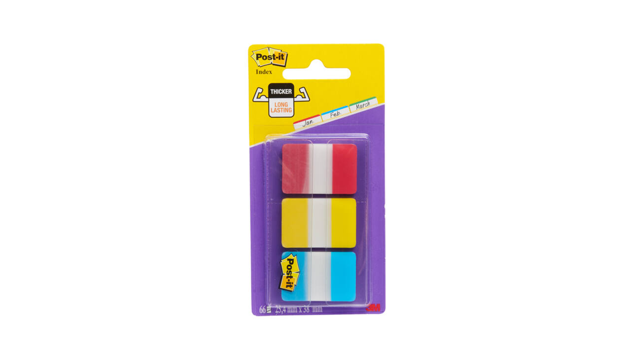 Indextabs Post-it 686RYB 25.4x38.1mm strong blauw, rood, geel 66 tabs