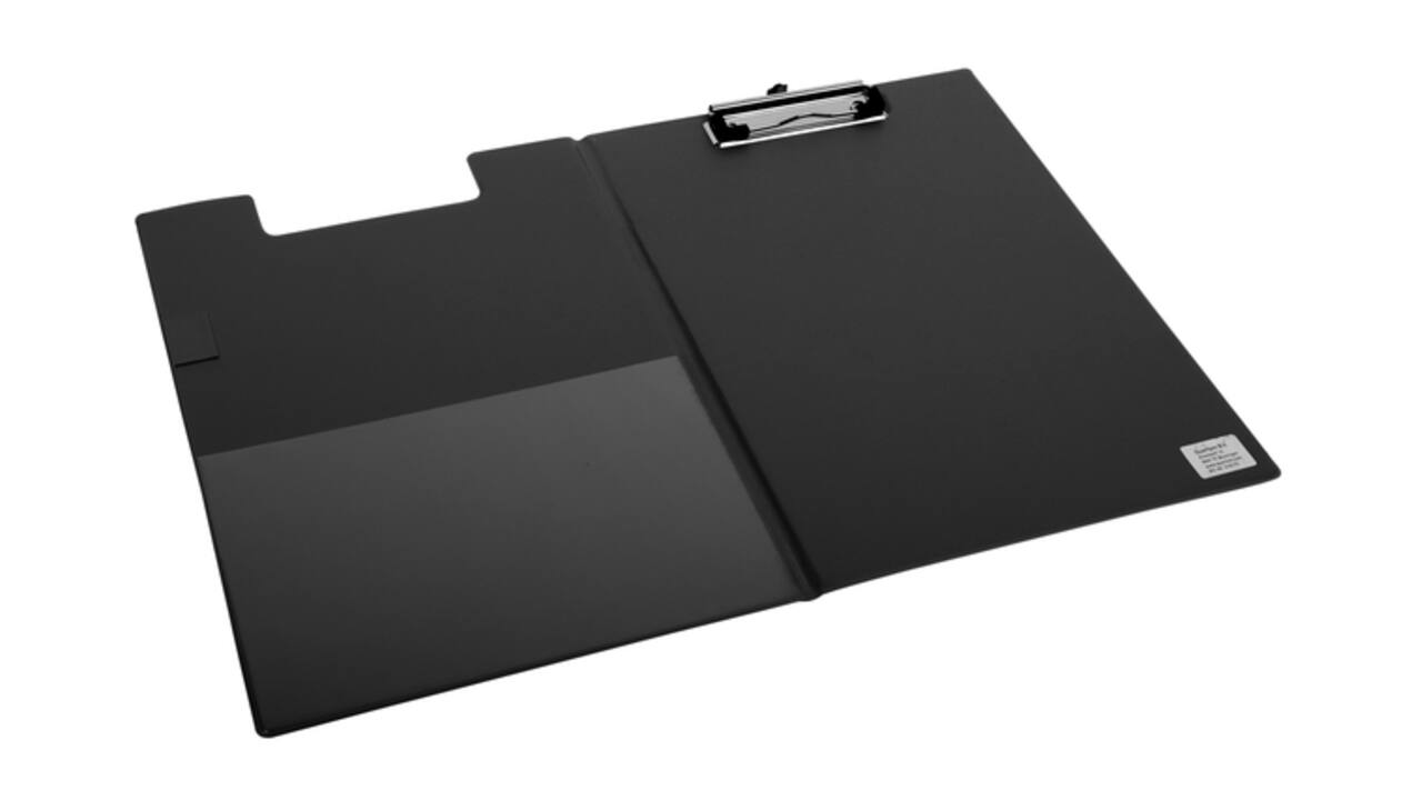 Klembordmap Quantore A4 staand PVC zwart met 100mm klem + penlus