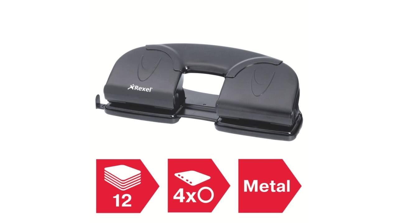 Perforator Rexel V412 4-gaats 12 vel zwart