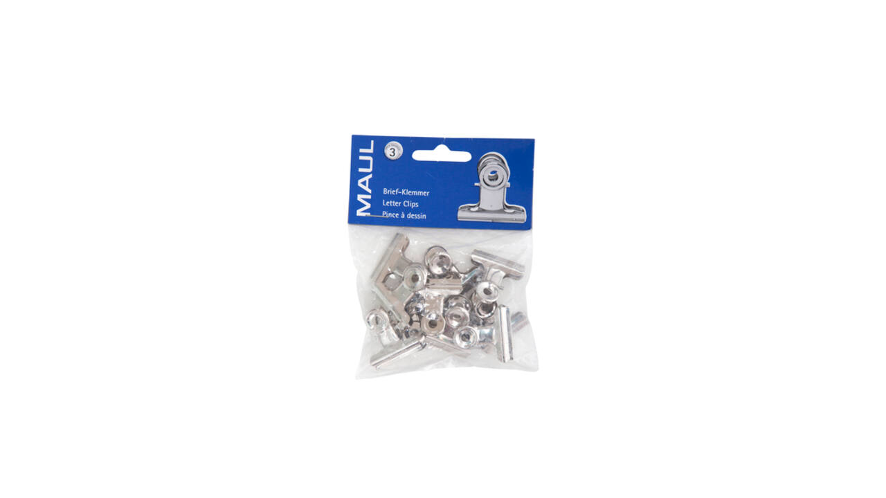 Papierklem MAUL Bulldog 30mm capaciteit 10mm zilver 10 stuks