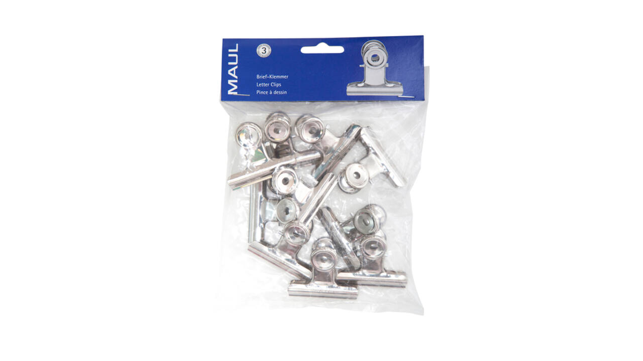 Papierklem MAUL Bulldog 50mm capaciteit 20mm zilver 10 stuks