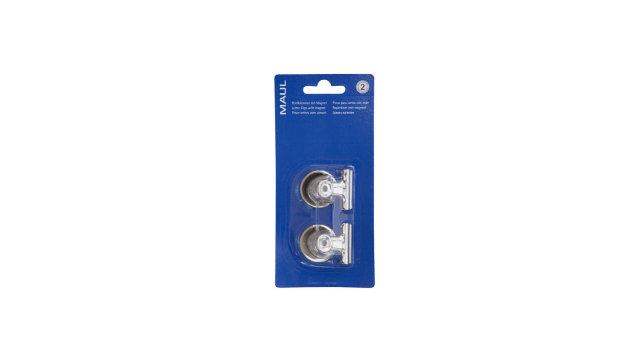 Papierklem MAUL Bulldog met magneet 30mm zilver 2 stuks