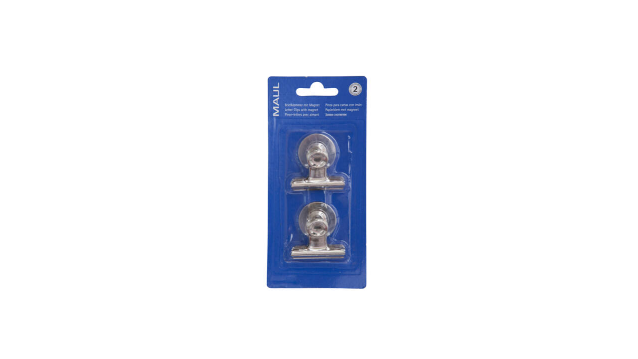 Papierklem MAUL Bulldog met magneet 40mm zilver 2 stuks