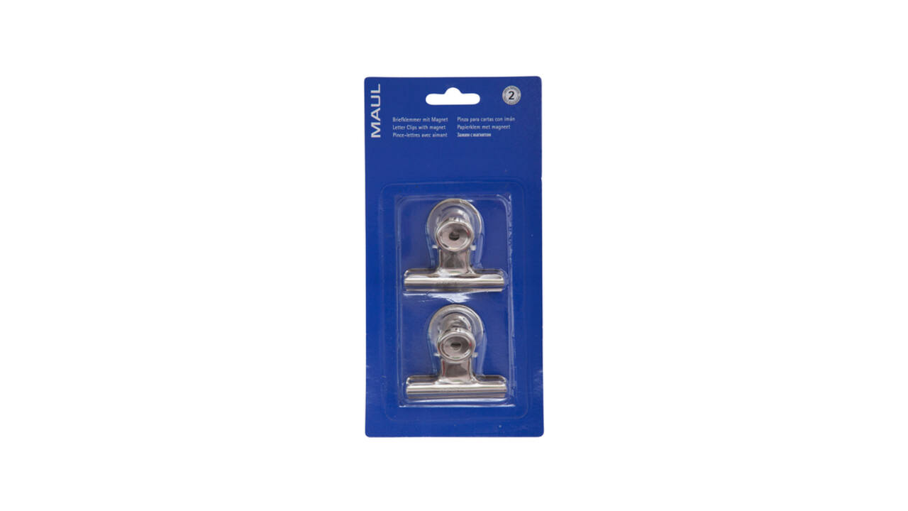 Papierklem MAUL Bulldog met magneet 52mm zilver 2 stuks