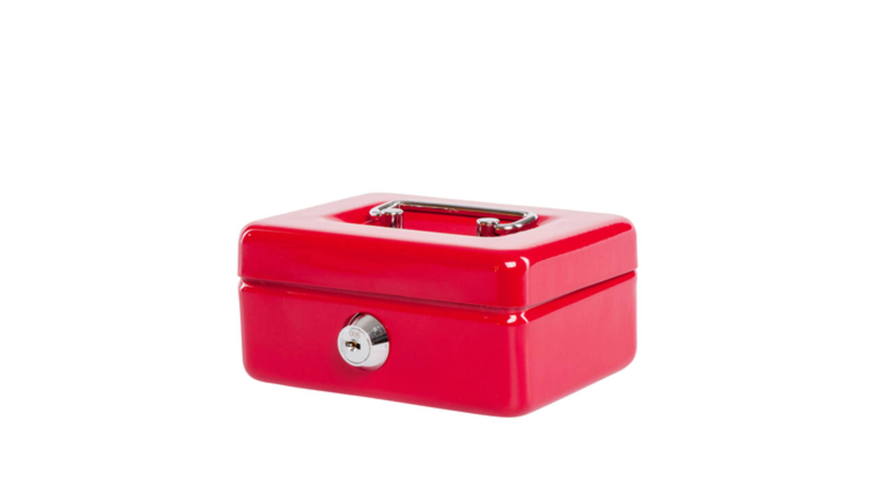 Geldkist MAUL met muntgleuf en slot 125x95x60mm rood
