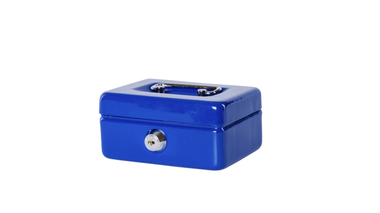 Geldkist MAUL met muntgleuf en slot 125x95x60mm blauw