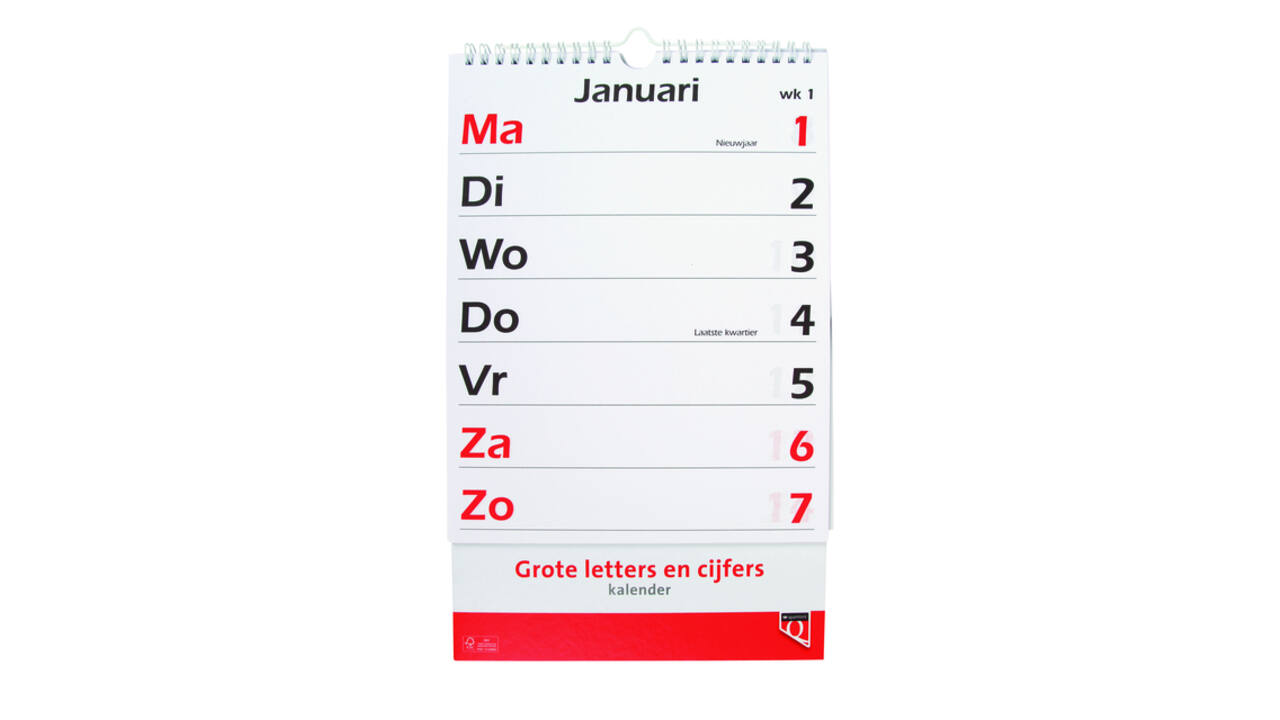 Kalender 2027 met grote letters en cijfers Quantore