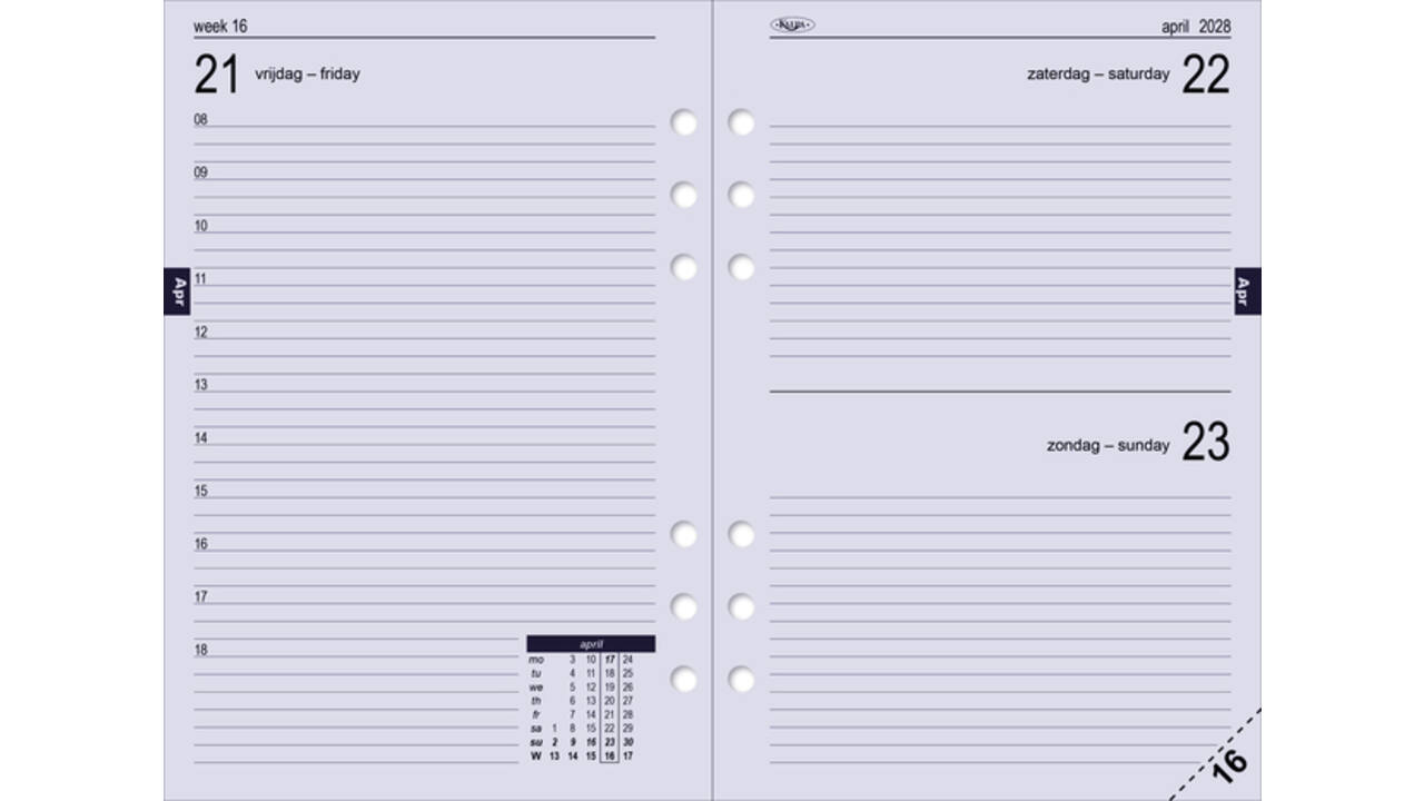 Agendavulling 2027 Kalpa A5 1dag/1pagina